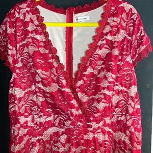 Roommates red lace with linen colored t-shirt lining